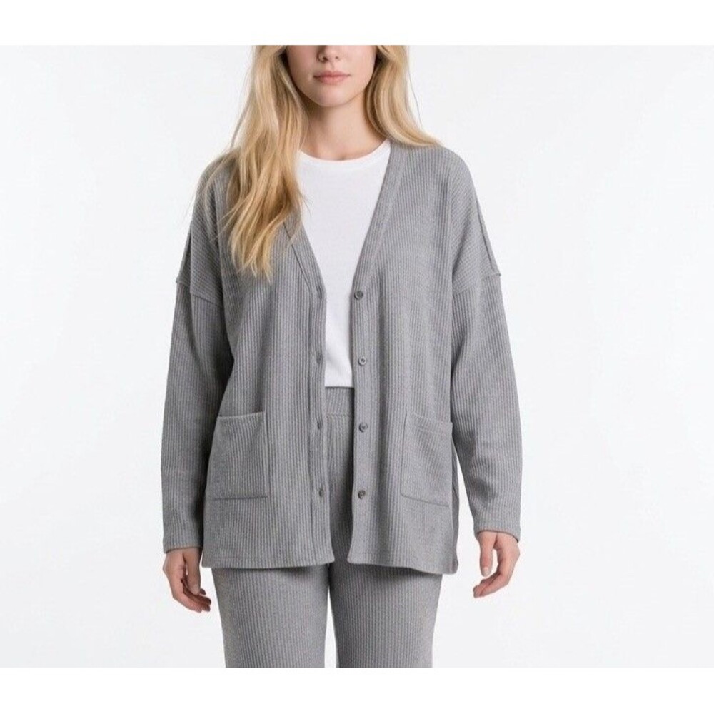 Ninety Clothing Co Women's Gray Knit Cardigan Jacket V Neck Size Medium